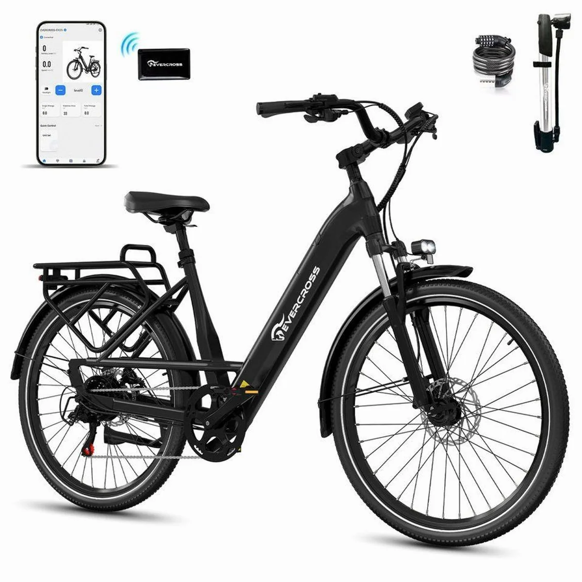 EVERCROSS TECH EK25 E-Bike, 100 km Reichweite, 7-Gang Shimano, Drehmomentsensor