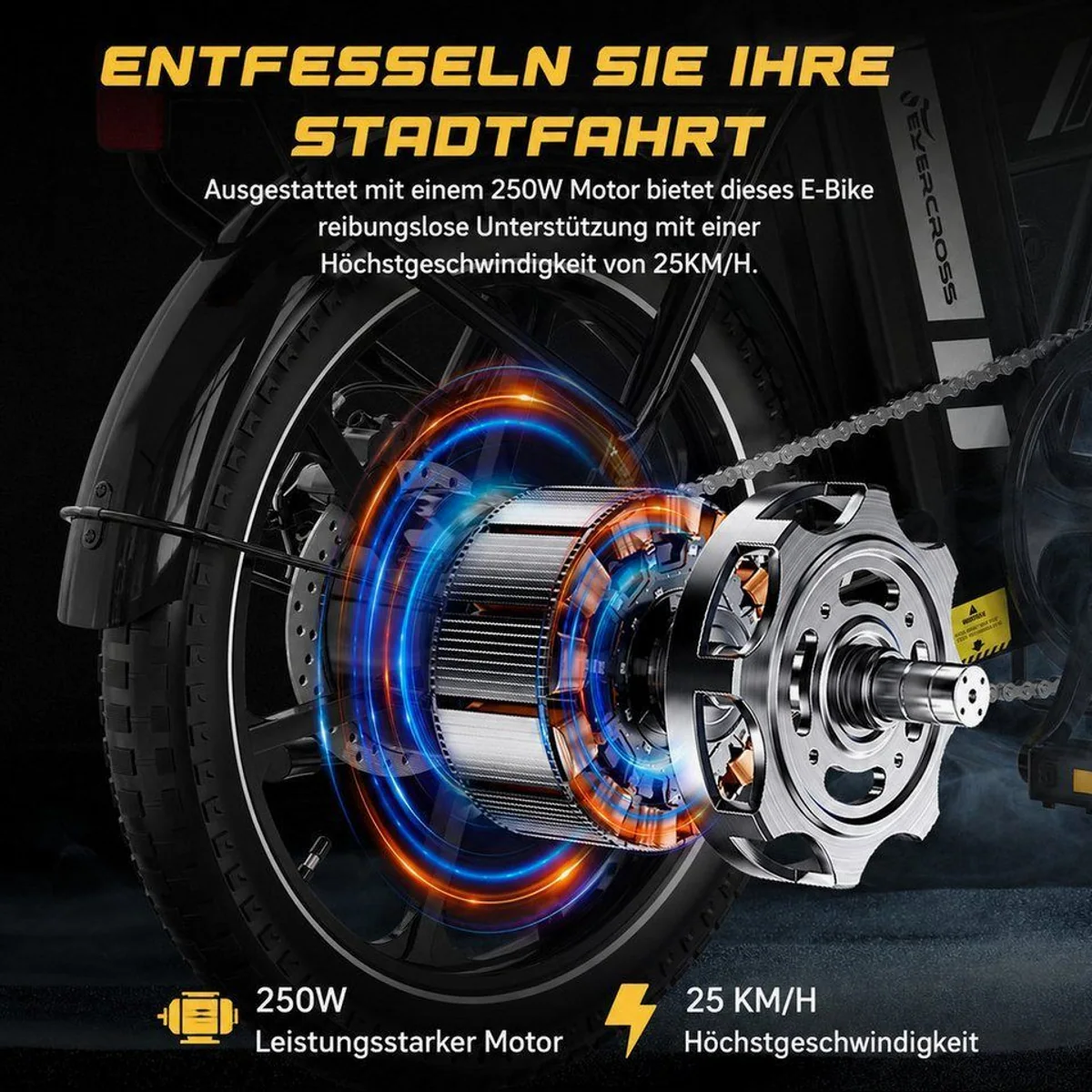 EVERCROSS TECH E-Bike EK5, faltbar, 250W Motor, 60 km Reichweite 3