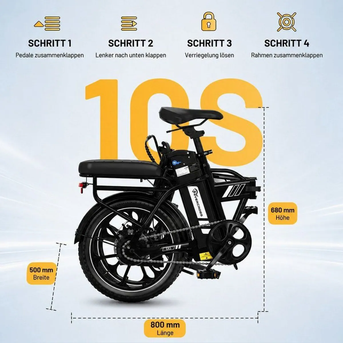 EVERCROSS TECH E-Bike EK5, faltbar, 250W Motor, 60 km Reichweite 4