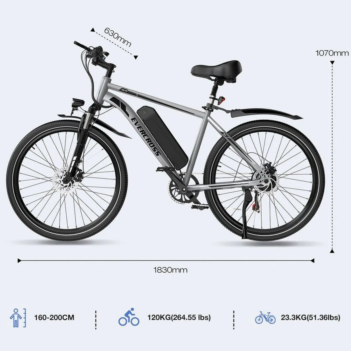 EVERCROSS TECH E-Bike Cityrad, 250W Motor, 36V 13Ah Akku, 7 Gang — Pendeln leicht gemacht 2