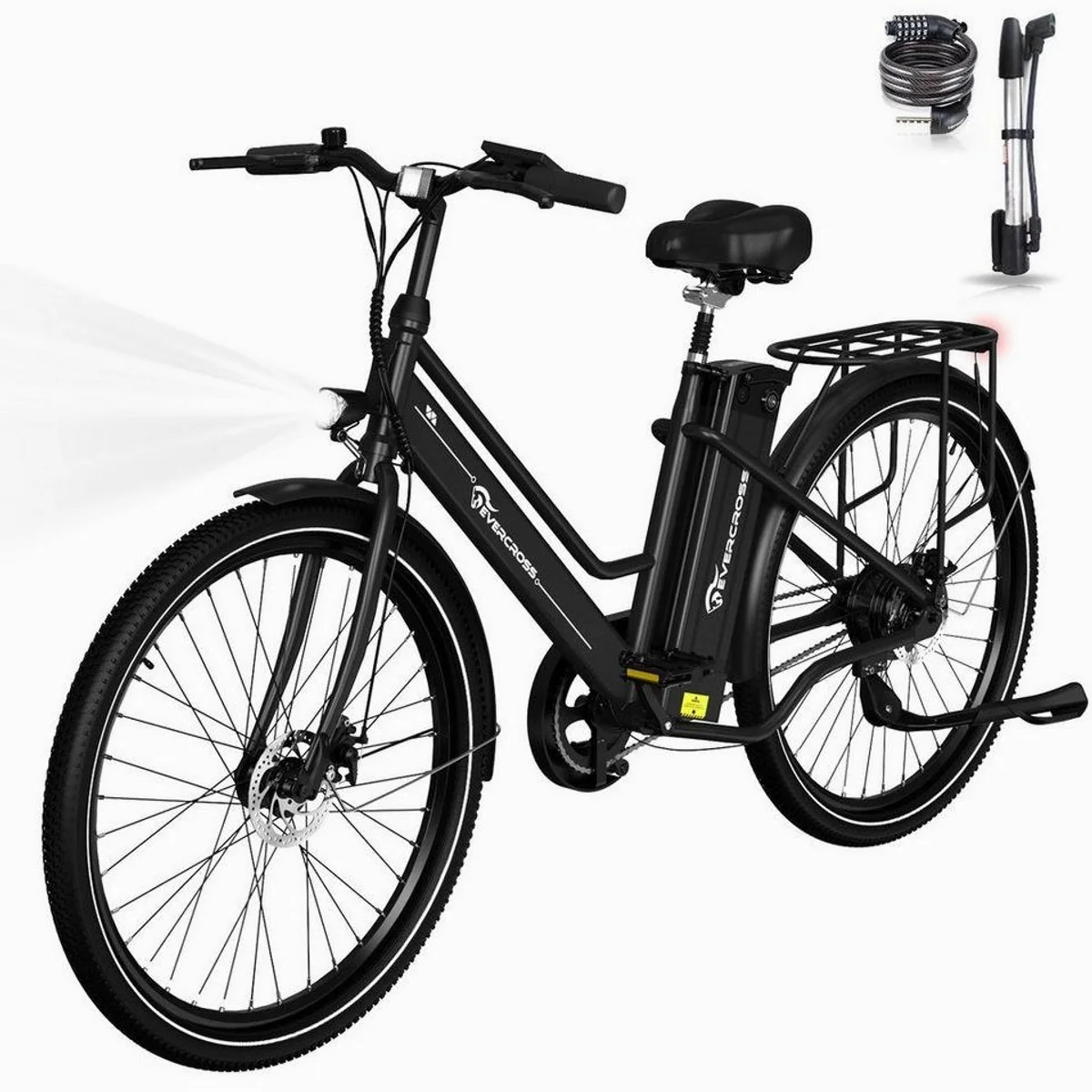 EVERCROSS TECH E-Bike Cityrad, 26 Zoll, 90 km Reichweite, 250W Heckmotor
