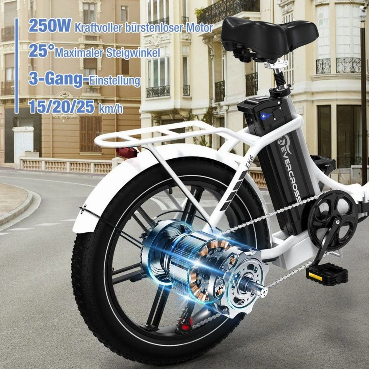 EVERCROSS TECH E-Bike 20×4.0 Fatbike, 250W Motor, 130 km Reichweite, 7-Gang Shimano 2
