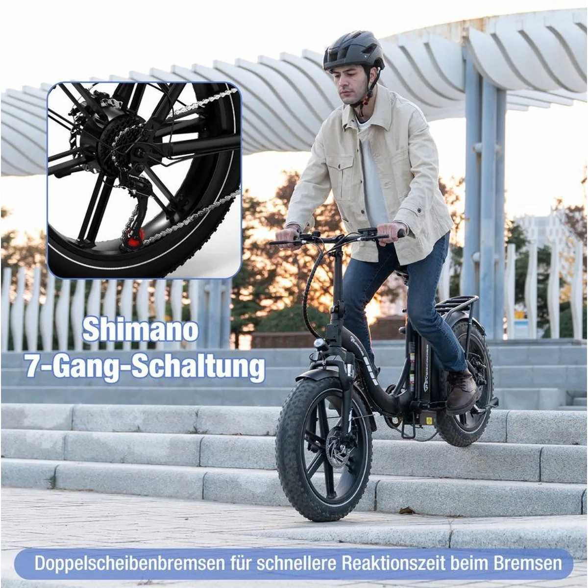 EVERCROSS TECH E-Bike 20×4.0 Fatbike, 250W Motor, 130 km Reichweite, 7-Gang Shimano 3