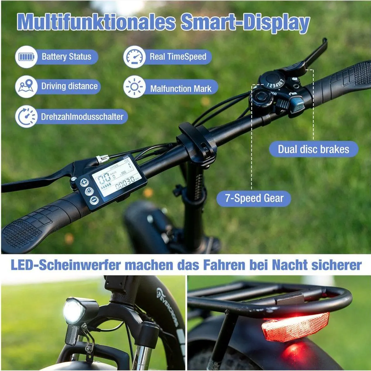 EVERCROSS TECH E-Bike 20×4.0 Fatbike, 250W Motor, 130 km Reichweite, 7-Gang Shimano 4