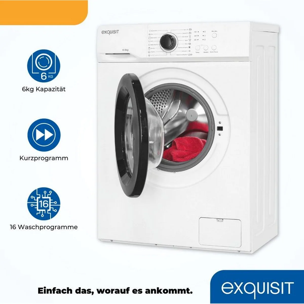 exquisit WA6110-021A Waschmaschine, 6 kg Fassungsvermögen, energieeffiziente Programme 2