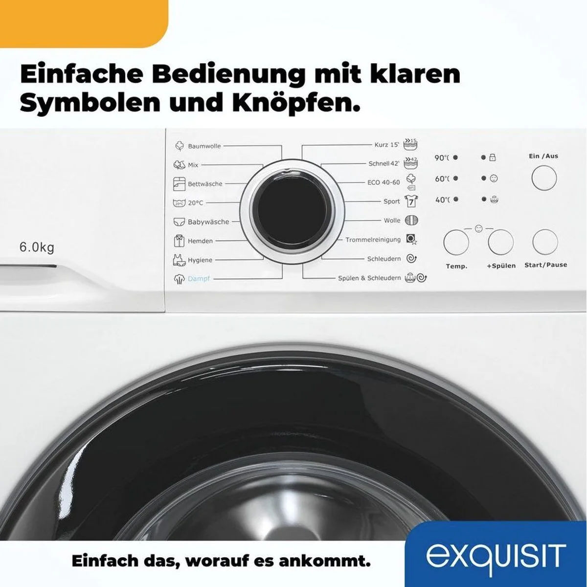 exquisit WA6110-021A Waschmaschine, 6 kg Fassungsvermögen, energieeffiziente Programme 3