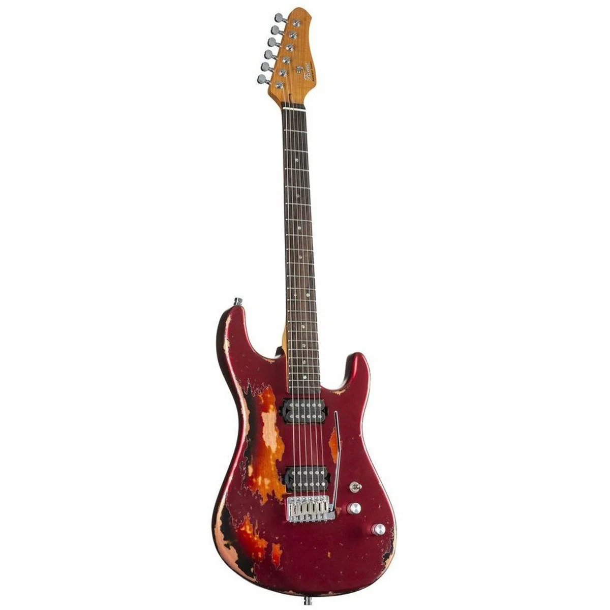 FAME Custom ST RW Worn Cherry over Sunburst, Mahagoni Korpus, Humbucker, Vintage Tremolo