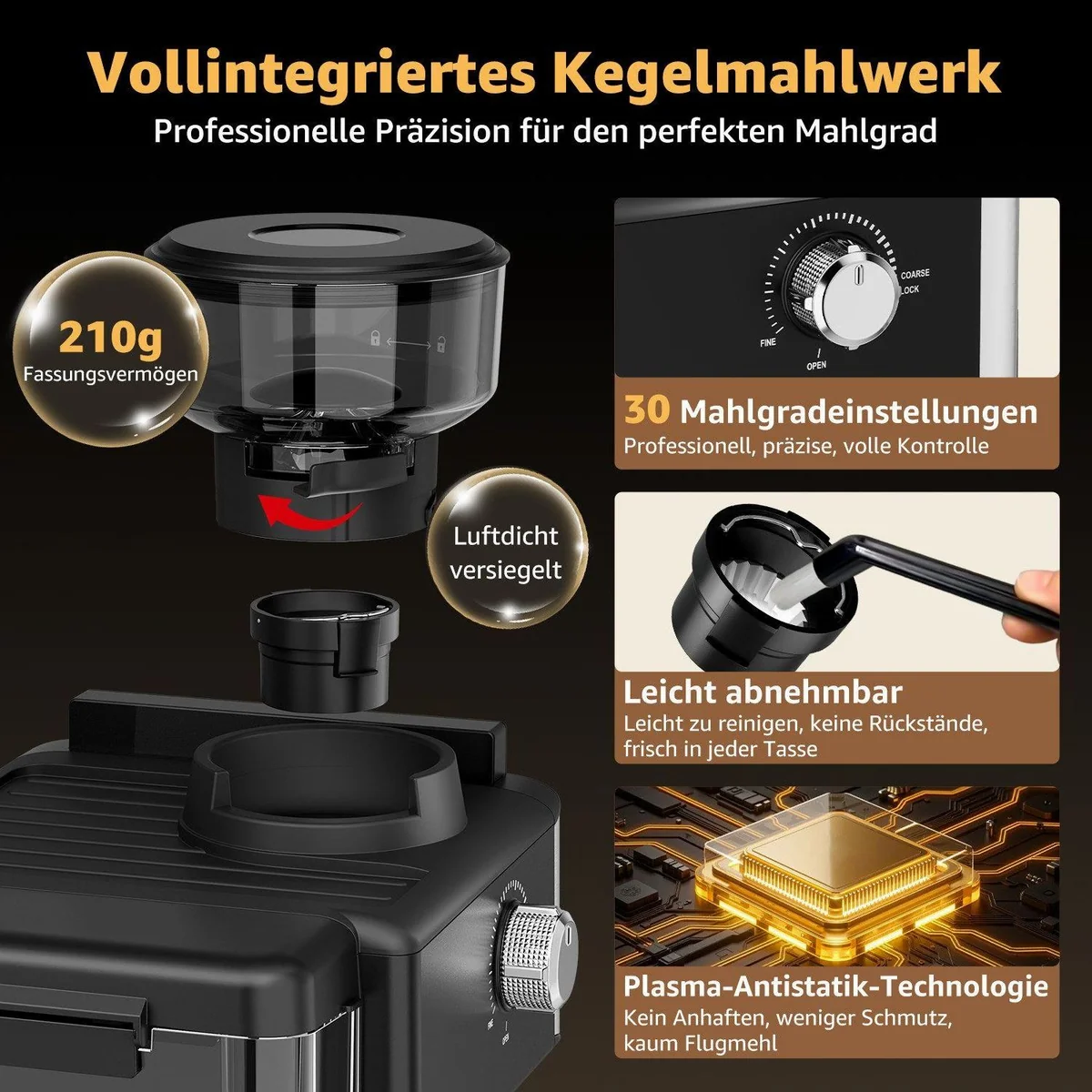 FATABETA Siebträgermaschine, 20 Bar, 30 Mahlgrade, Touchdisplay — für Espresso, Americano & Cold Brew 5