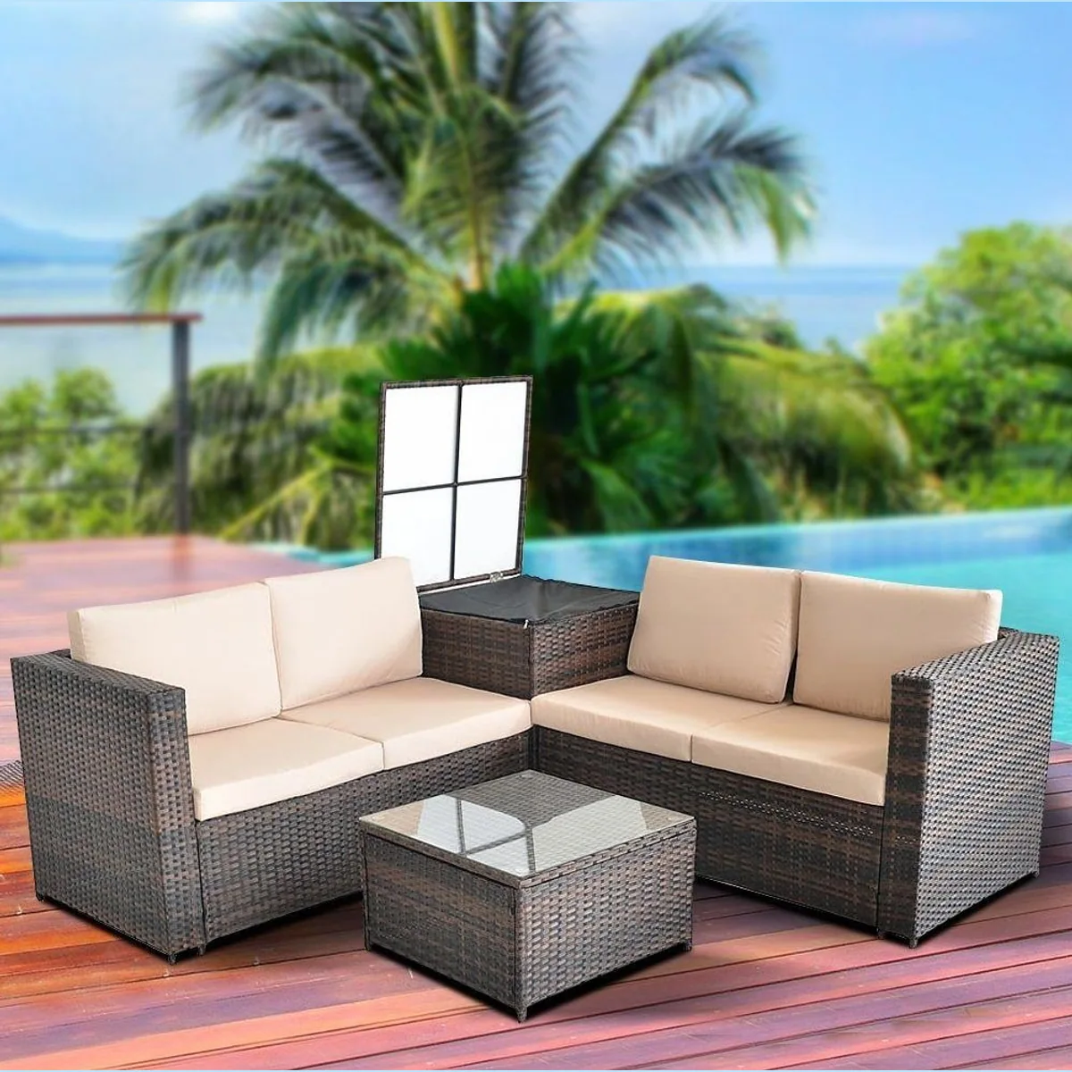 Feel2Home Garten-Essgruppe, stilvolles Design mit Kissenbox und Tisch 2