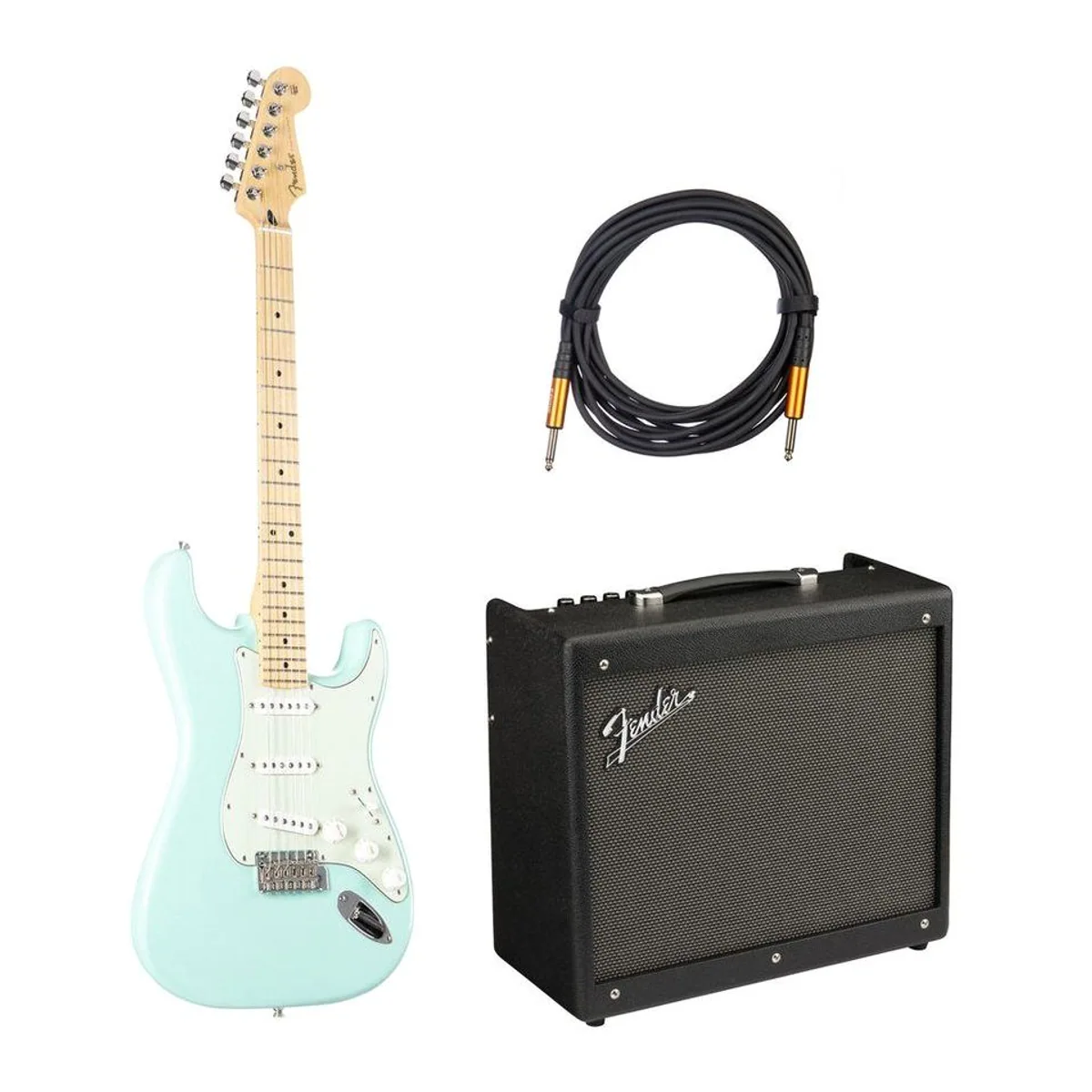Fender Player Stratocaster E-Gitarren Set, Surf Green Hochglanz, 22 Bünde, inkl. Verstärker
