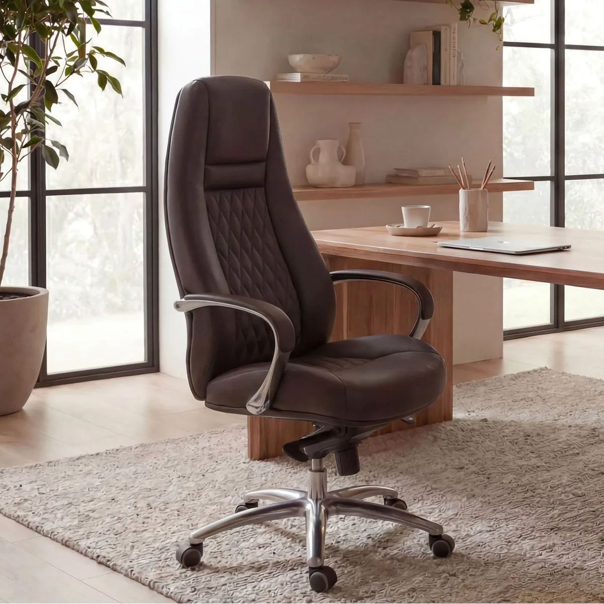FINEBUY Chefsessel AUSTIN, ergonomisch, Echtleder, hohe Rückenlehne