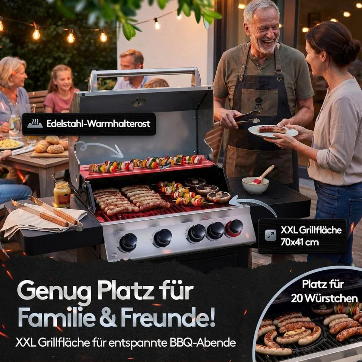 Flammenwerk FWGG.1354 Gasgrill, 17 kW Leistung, LED-Beleuchtung, Hot Zone & Seitenbrenner 3