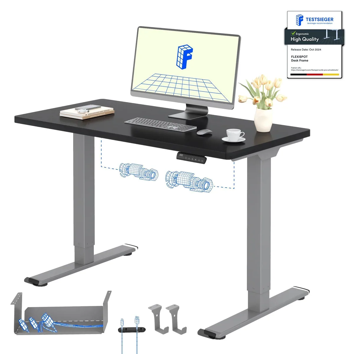 FLEXISPOT Basic Plus Schreibtisch, elektrisch höhenverstellbar, stabil & benutzerfreundlich