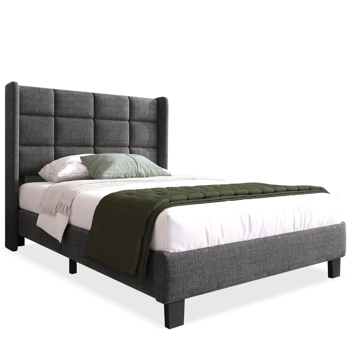 Flieks Polsterbett Einzelbett, elegantes Design, Leinenbezug, 90x200cm