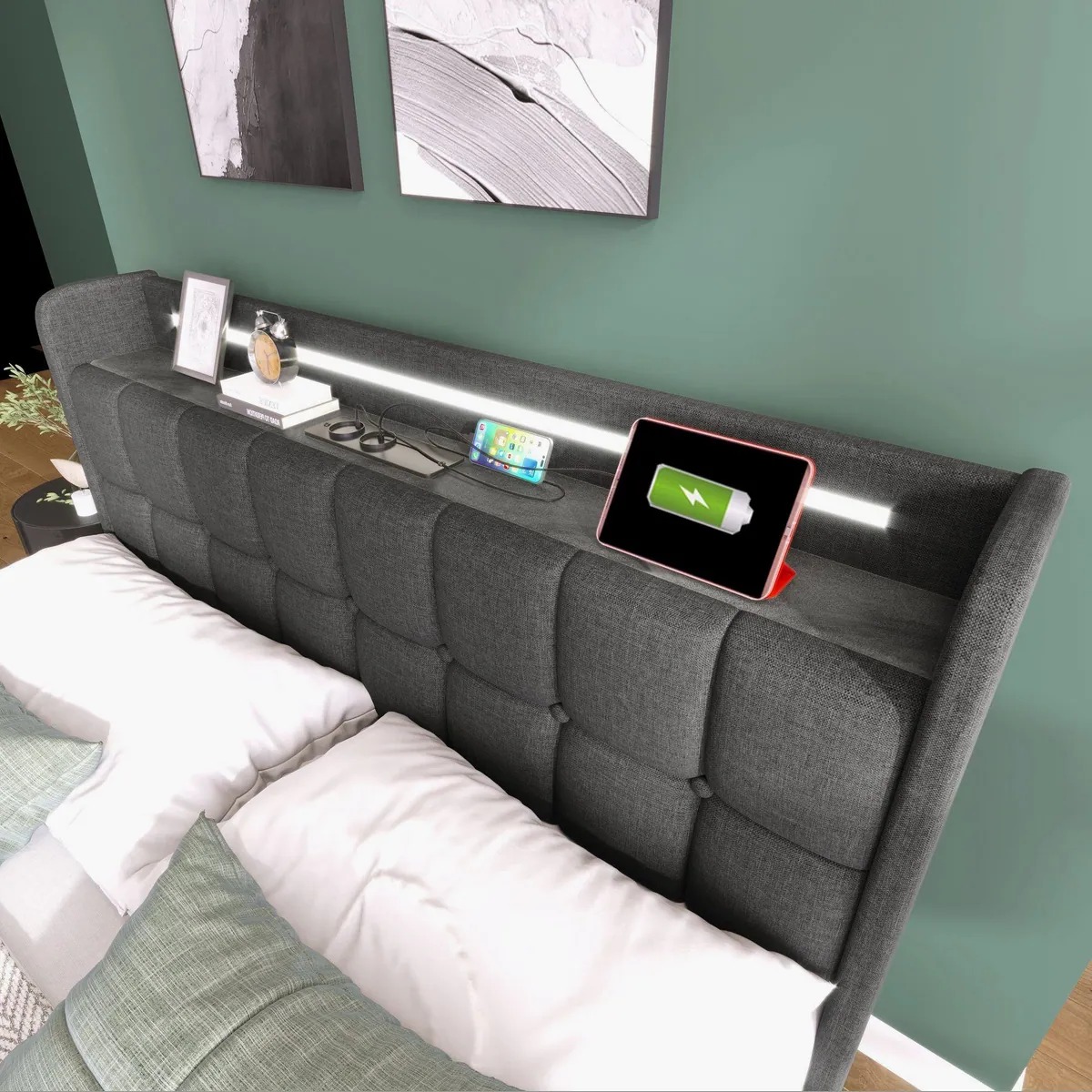 Flieks Polsterbett Einzelbett 90x200cm, mit LED-Beleuchtung und 2 Schubladen 4