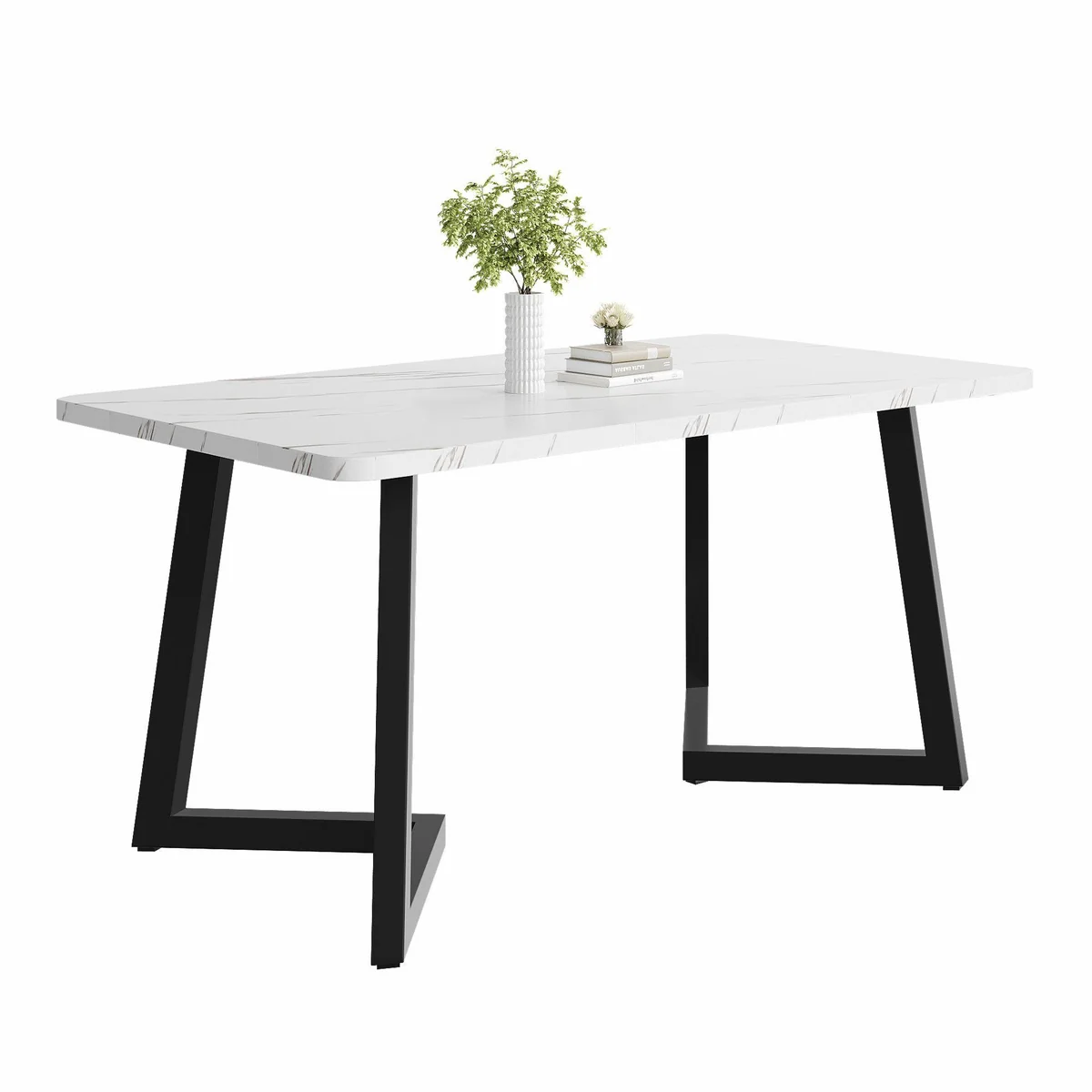 Flieks Esstisch, rechteckig, Marmoroptik, Metallbeine — ideal für Küche und Büro