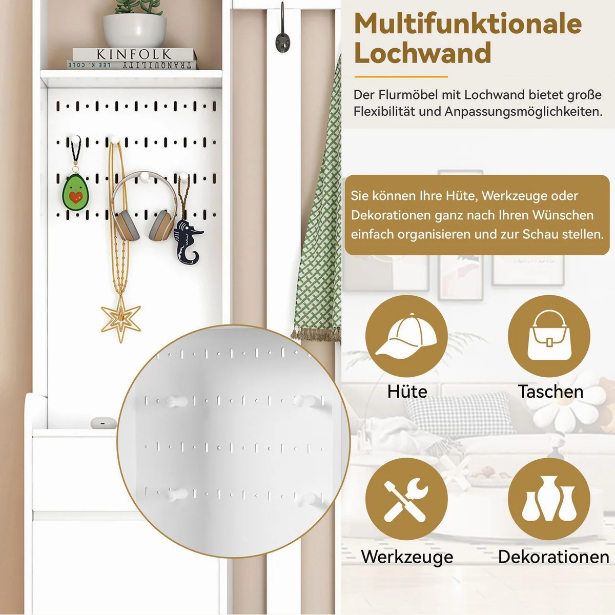 Flieks Garderobenständer, praktisches Garderoben-Set mit Schuhbank 4