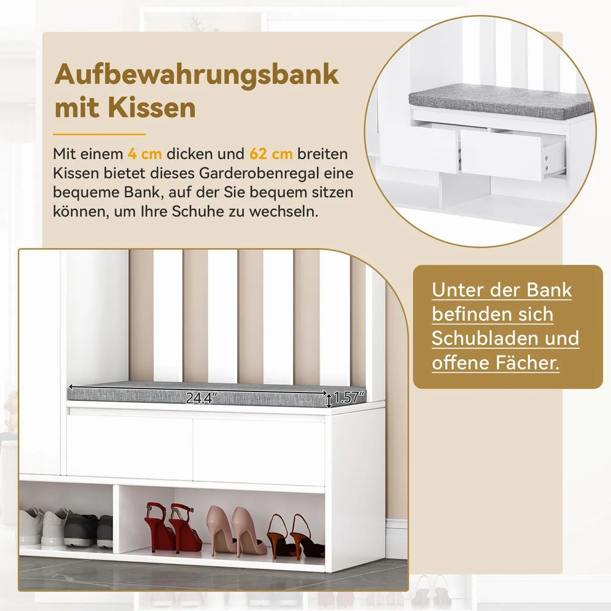 Flieks Garderobenständer, praktisches Garderoben-Set mit Schuhbank 5