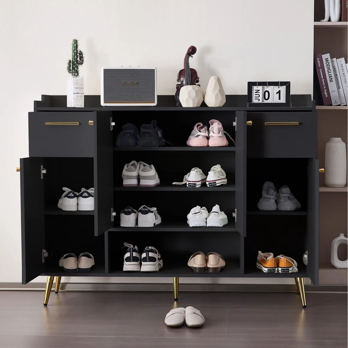 Flieks Schuhschrank Schuhkommode, 8 Fächer, 2 Schubladen, 4 Türen 2