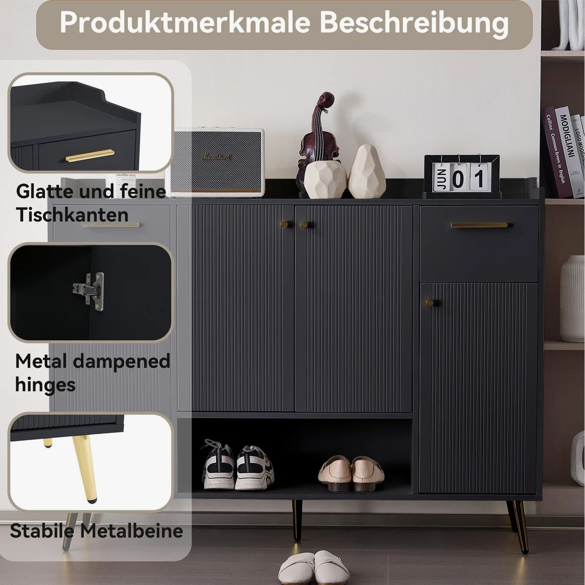 Flieks Schuhschrank Schuhkommode, 8 Fächer, 2 Schubladen, 4 Türen 5