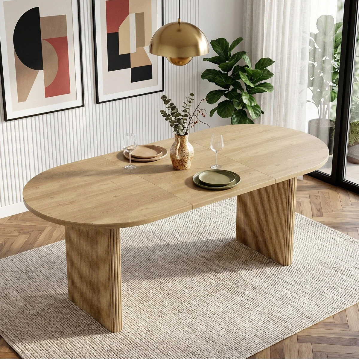 Flieks Esstisch, ausziehbar, oval, Holzoptik Eiche — flexibel, stilvoll, robust
