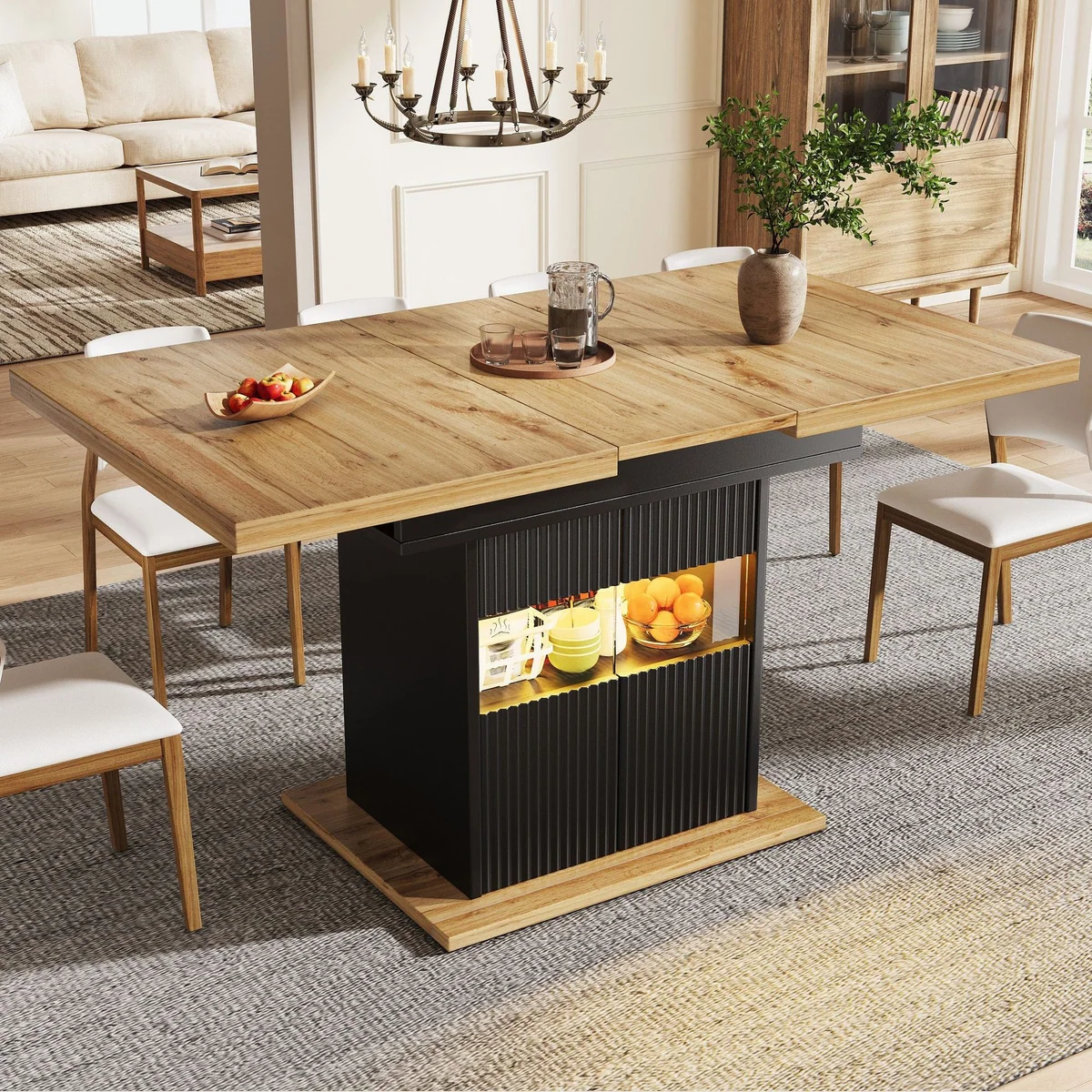 Flieks Esstisch ausziehbar, moderne LED-Beleuchtung, erweiterbar von 110-140 cm