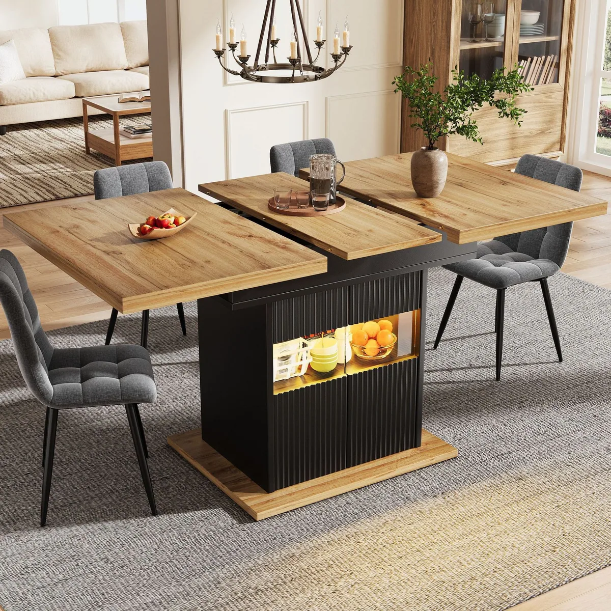 Flieks Esstisch ausziehbar, moderne LED-Beleuchtung, erweiterbar von 110-140 cm 4