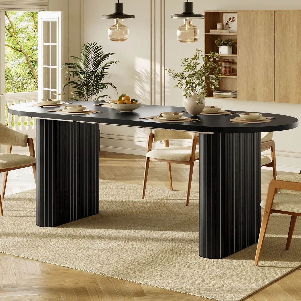Flieks Esstisch, verstellbare Länge 120-160 cm, oval, schwarz
