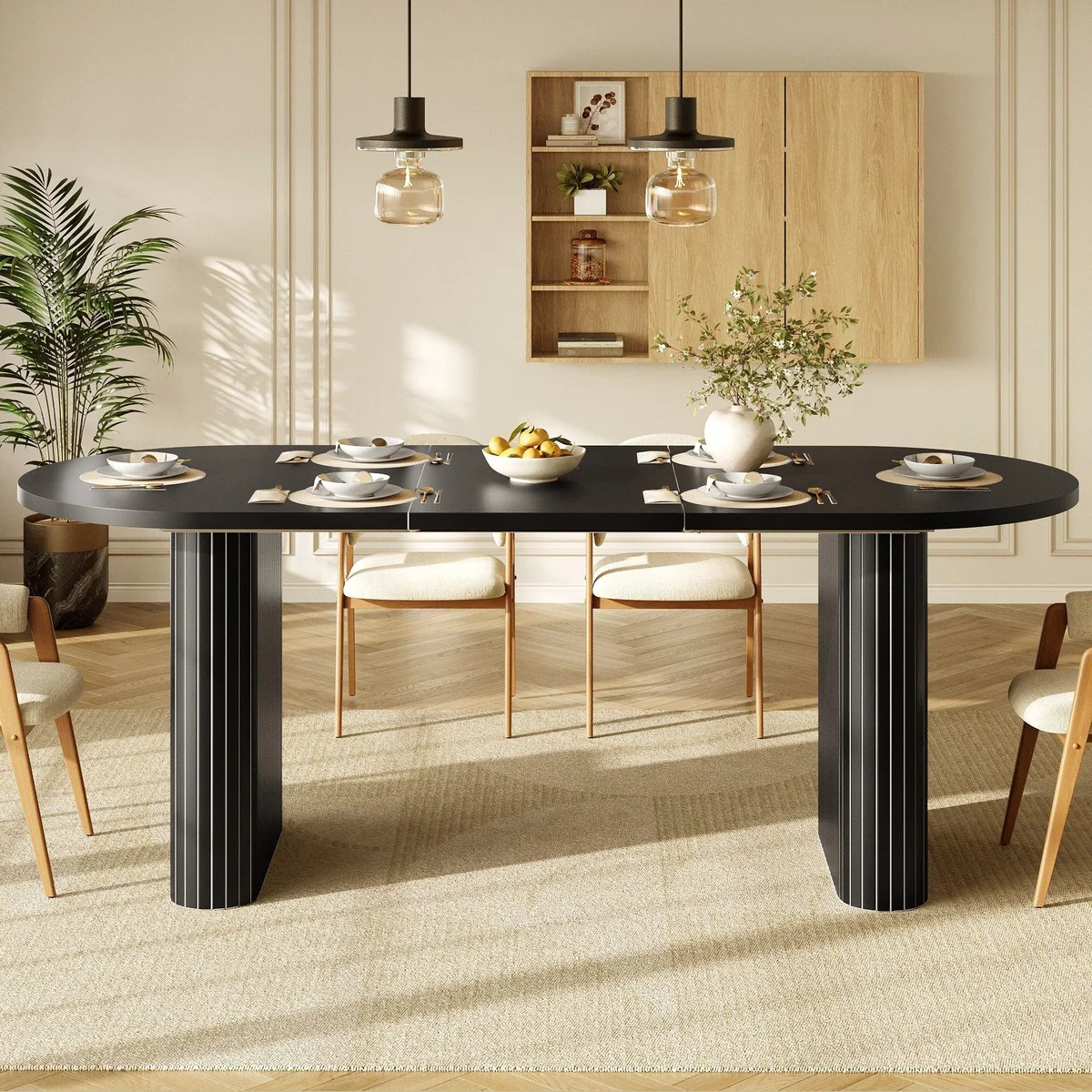 Flieks Esstisch, verstellbare Länge 120-160 cm, oval, schwarz 2