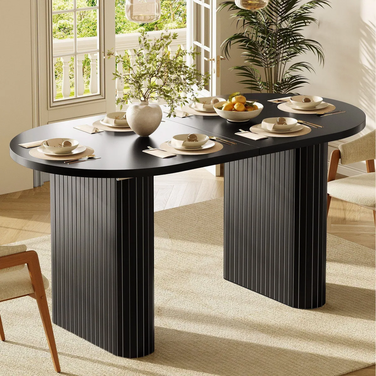 Flieks Esstisch, verstellbare Länge 120-160 cm, oval, schwarz 3