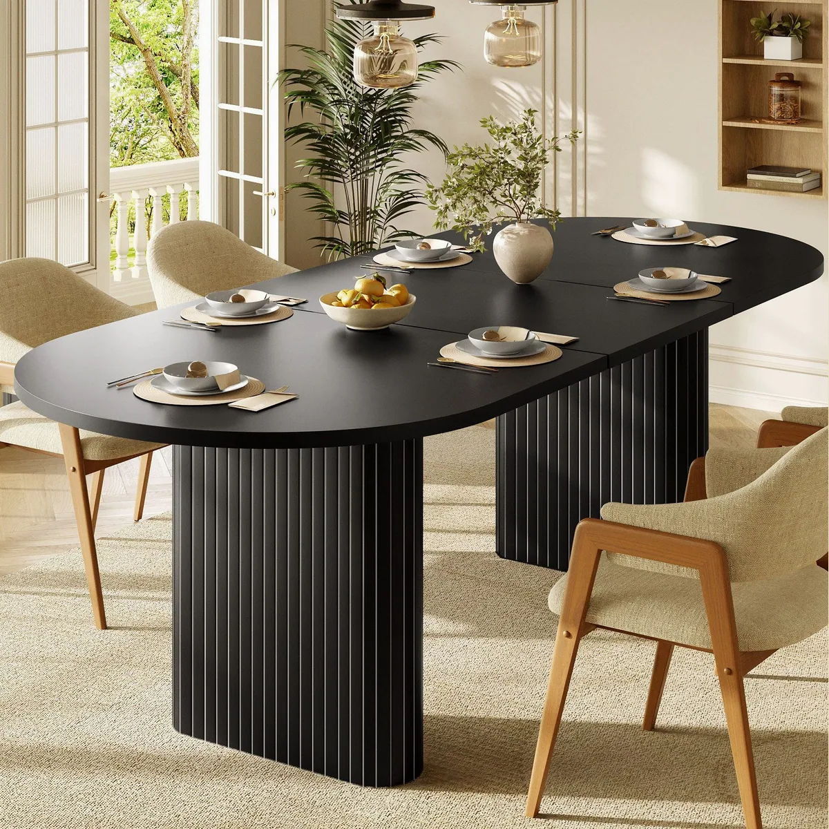 Flieks Esstisch, verstellbare Länge 120-160 cm, oval, schwarz 4