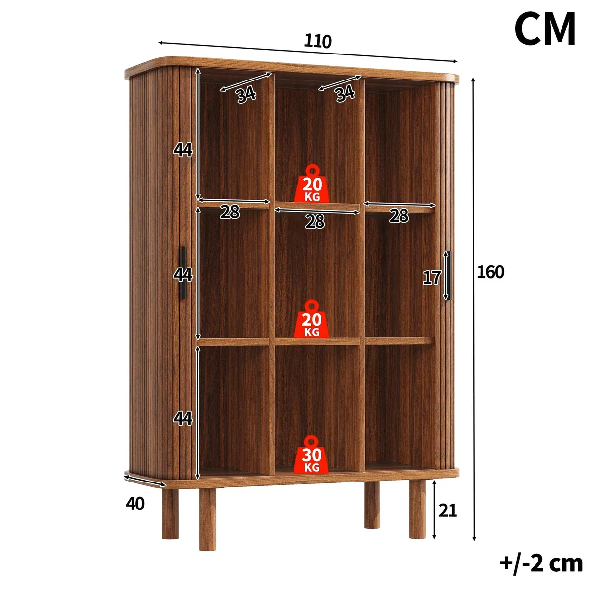 Flieks Hochschrank Mehrzweckschrank, 9 Fächer, Schiebetüren — stilvolles Design, hohe Funktionalität, Massivholzbeine 5