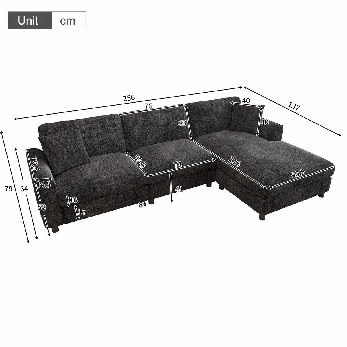 Flieks Ecksofa L-Form 3-Sitzer, modulare Wolkenform mit wechselbarer Chaiselongue 5