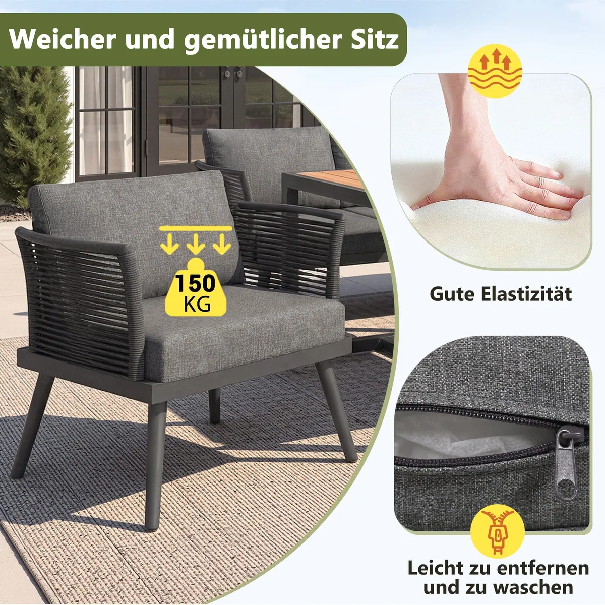 Flieks Gartenlounge-Set, 7-Sitzer L-Form mit großem Esstisch, bequem und stilvoll 5