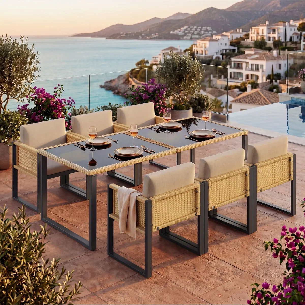 Flieks Garten-Essgruppe, 6 Stühle, robuster Tisch, stilvolles Design