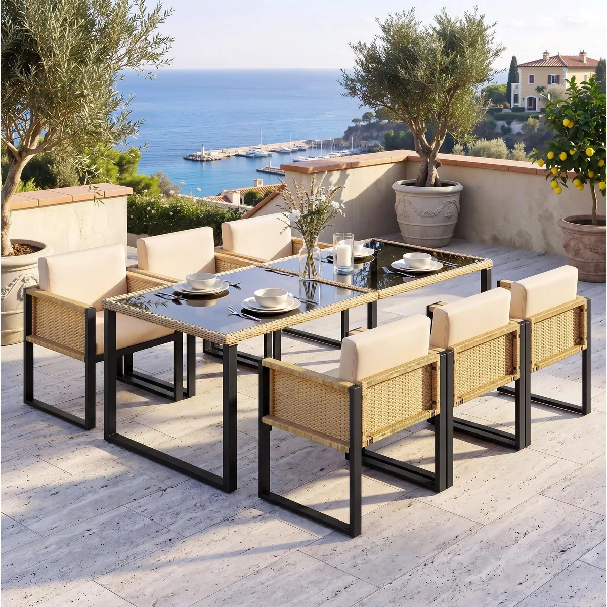 Flieks Garten-Essgruppe, 6 Stühle, robuster Tisch, stilvolles Design 2