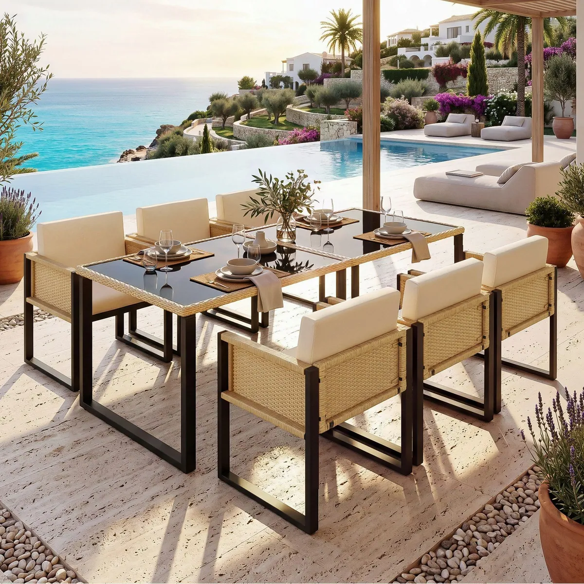 Flieks Garten-Essgruppe, 6 Stühle, robuster Tisch, stilvolles Design 3