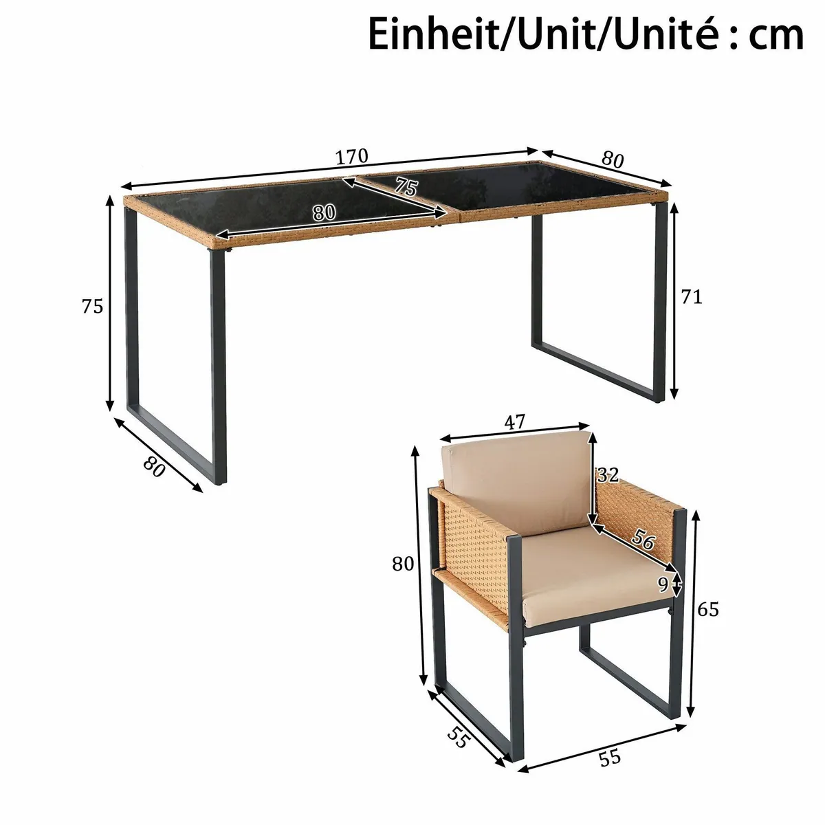Flieks Garten-Essgruppe, 6 Stühle, robuster Tisch, stilvolles Design 4