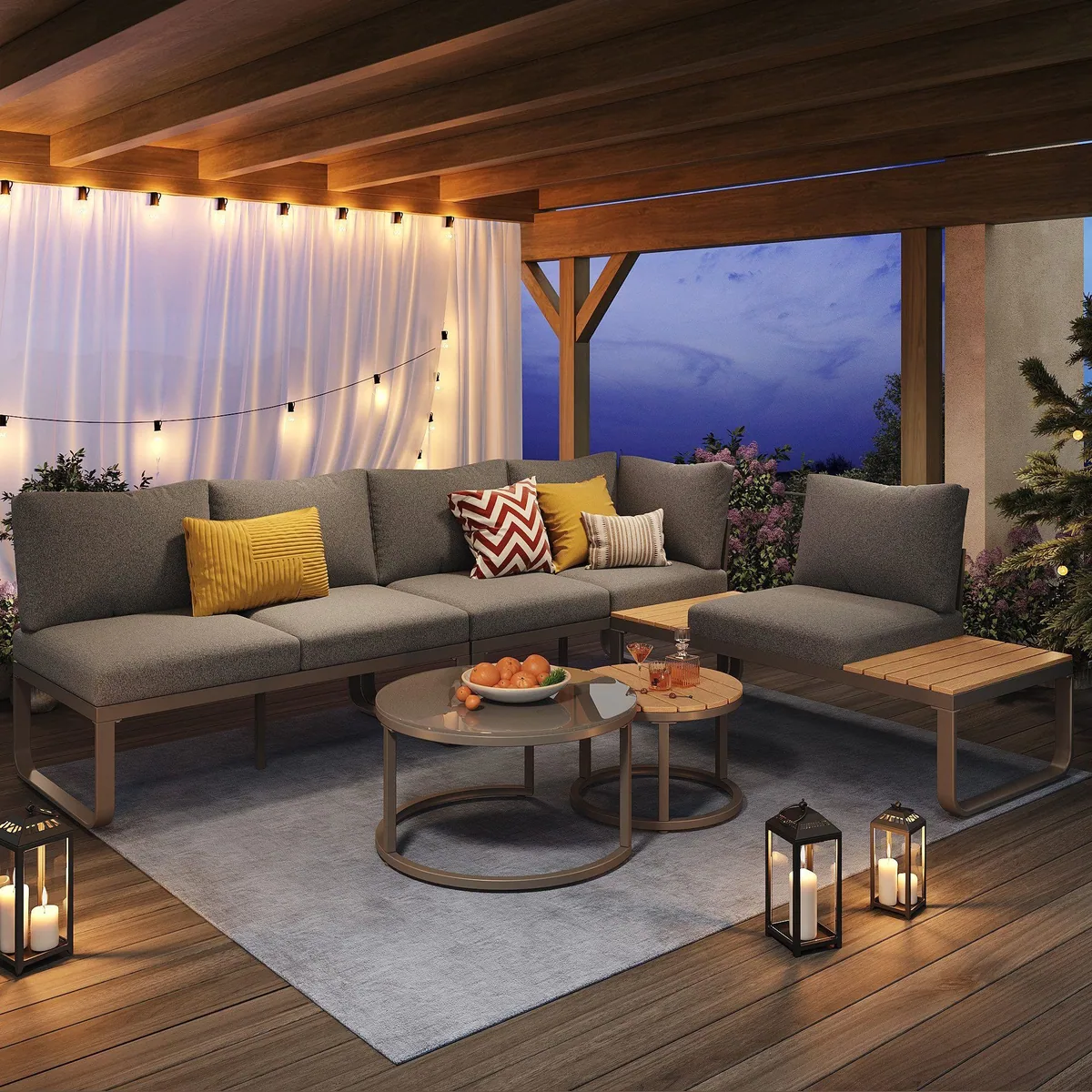 Flieks Gartenlounge-Set, 5-Sitzer Möbel, inkl. Tisch und Kissen