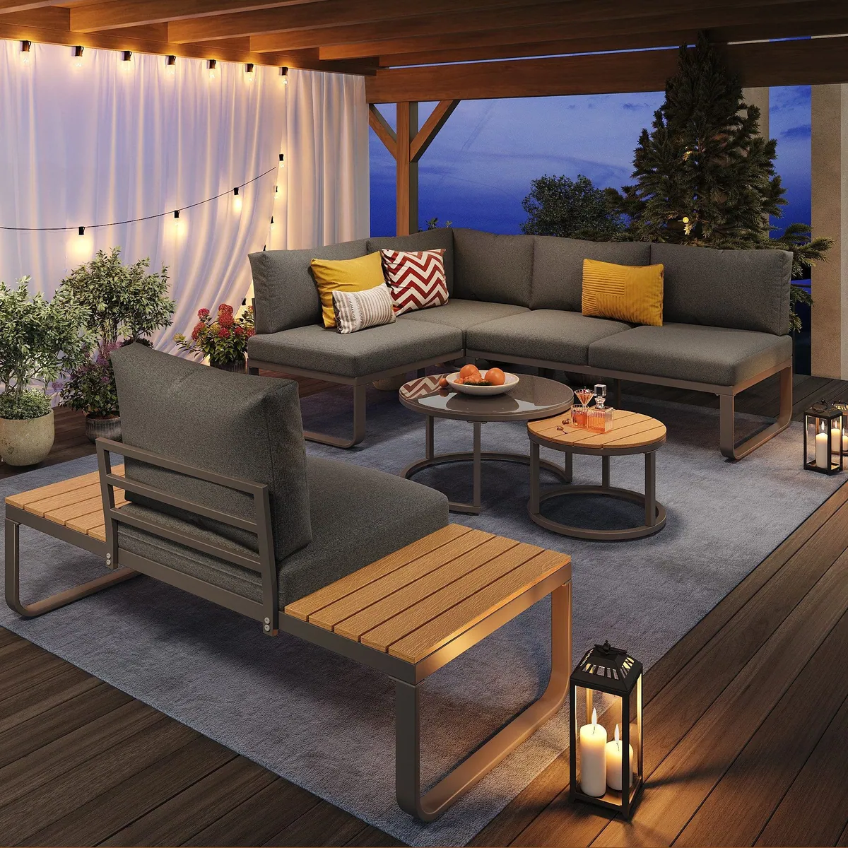 Flieks Gartenlounge-Set, 5-Sitzer Möbel, inkl. Tisch und Kissen 2