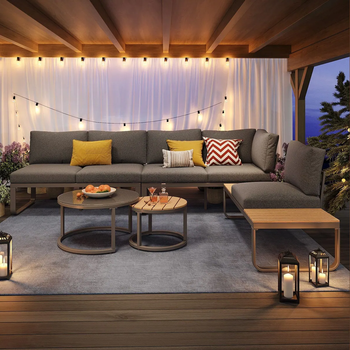 Flieks Gartenlounge-Set, 5-Sitzer Möbel, inkl. Tisch und Kissen 3