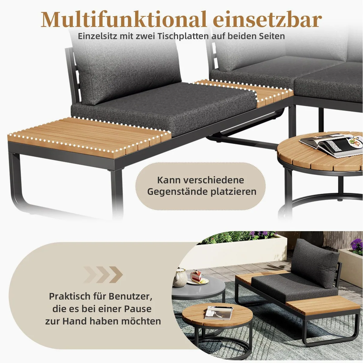 Flieks Gartenlounge-Set, 5-Sitzer Möbel, inkl. Tisch und Kissen 5