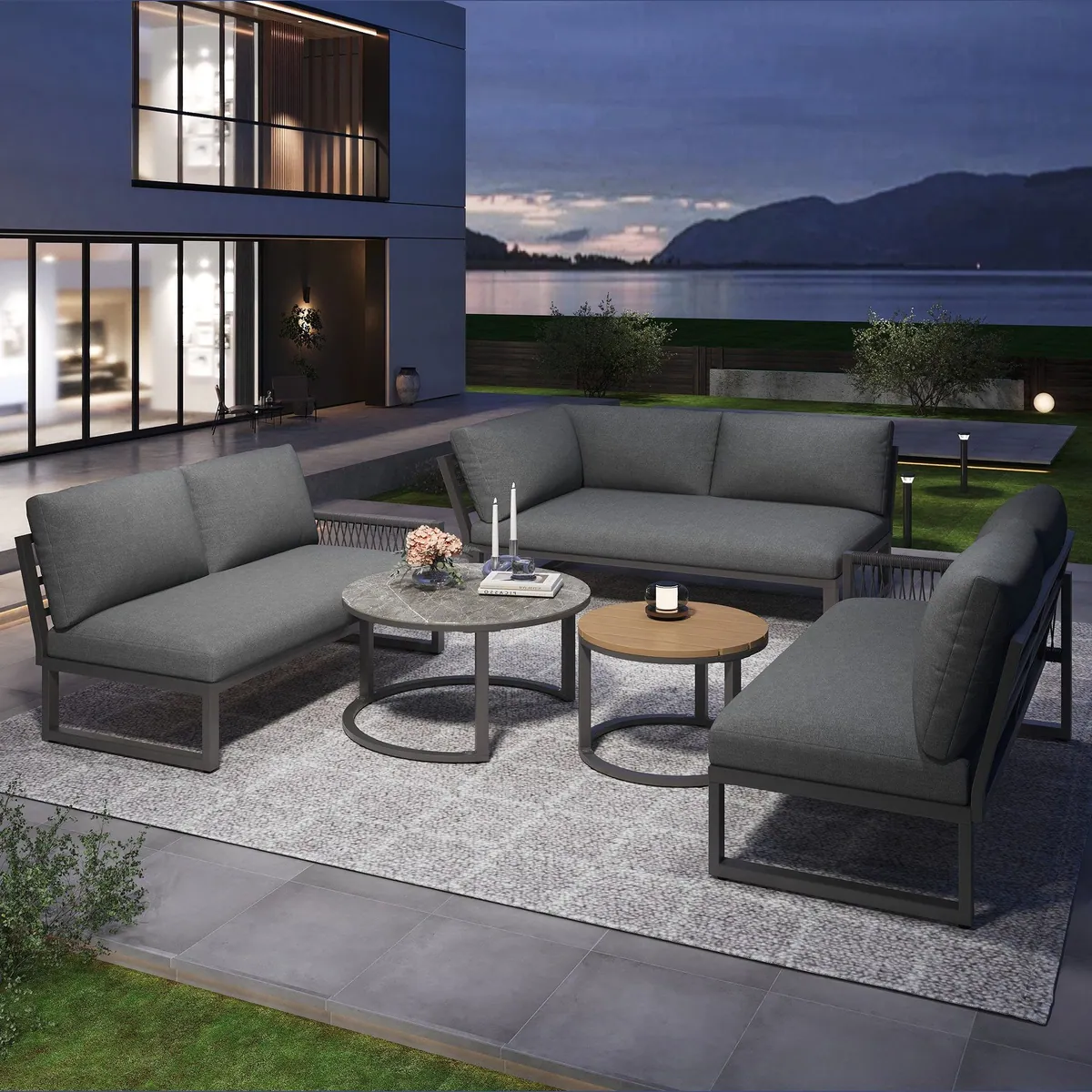Flieks Gartenlounge-Set, 6-Sitzer Ecksofa mit Couchtischen — stilvoll, bequem, robust 2