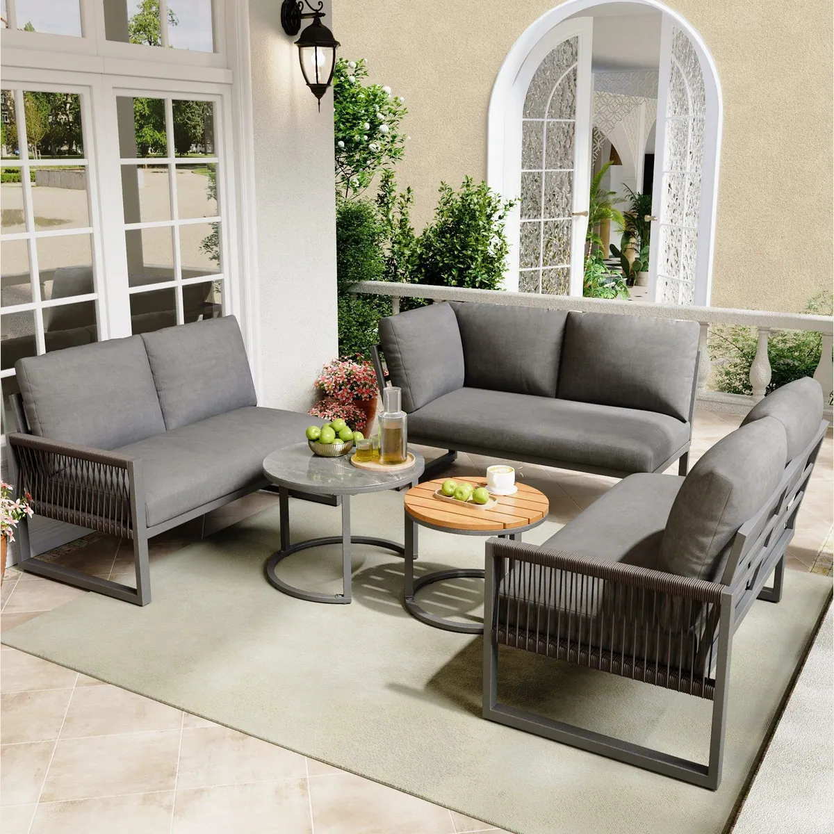 Flieks Gartenlounge-Set, 6-Sitzer Ecksofa mit Couchtischen — stilvoll, bequem, robust 3