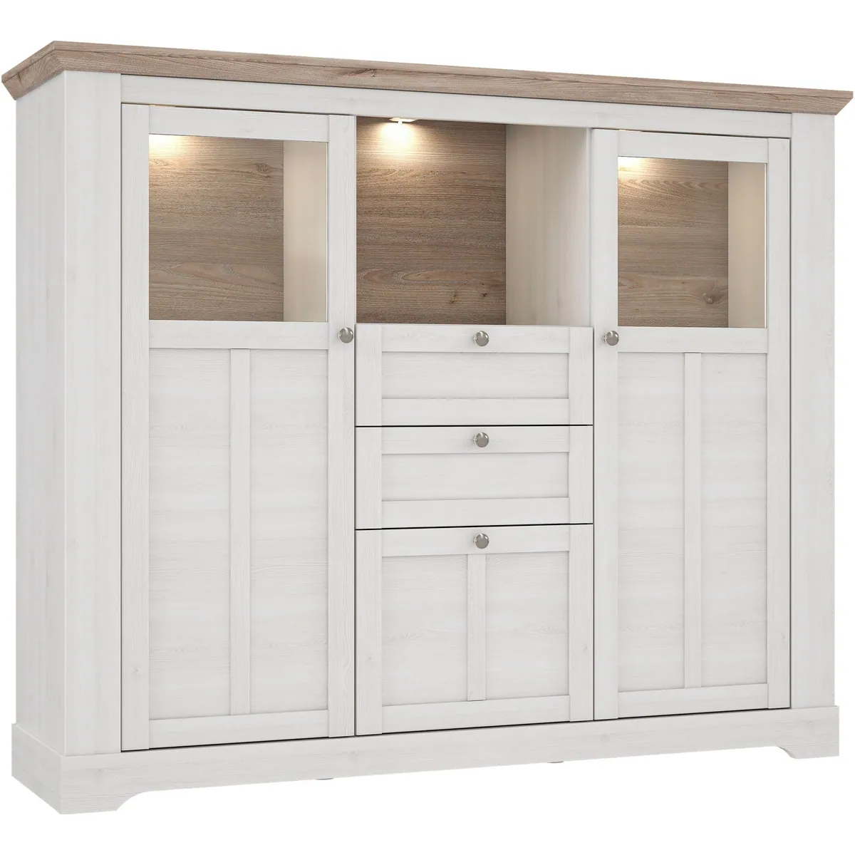 FORTE Highboard Iloppa, moderner Landhausstil, hochwertige Verarbeitung, mit Beleuchtung