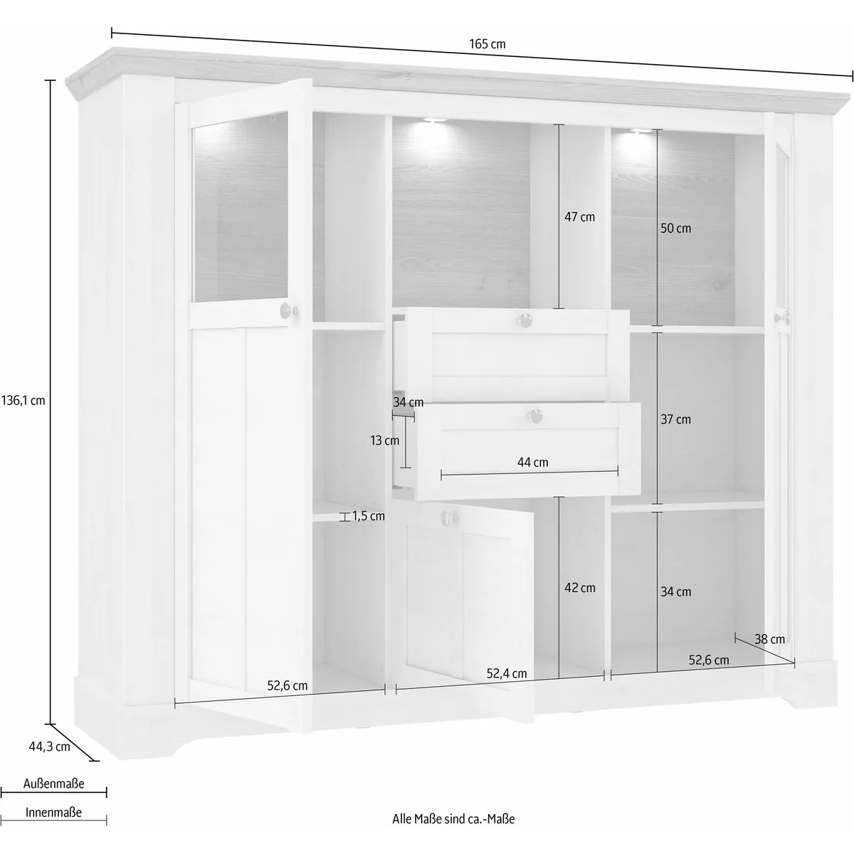 FORTE Highboard Iloppa, moderner Landhausstil, hochwertige Verarbeitung, mit Beleuchtung 5