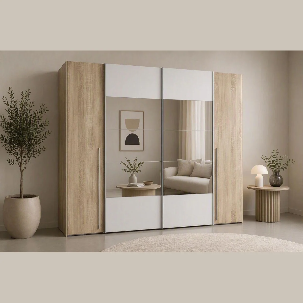 FORTE Kleiderschrank Narago, eleganter Kombischrank mit Spiegel — variabel, modernes Design, durchdachtes Stauraumkonzept