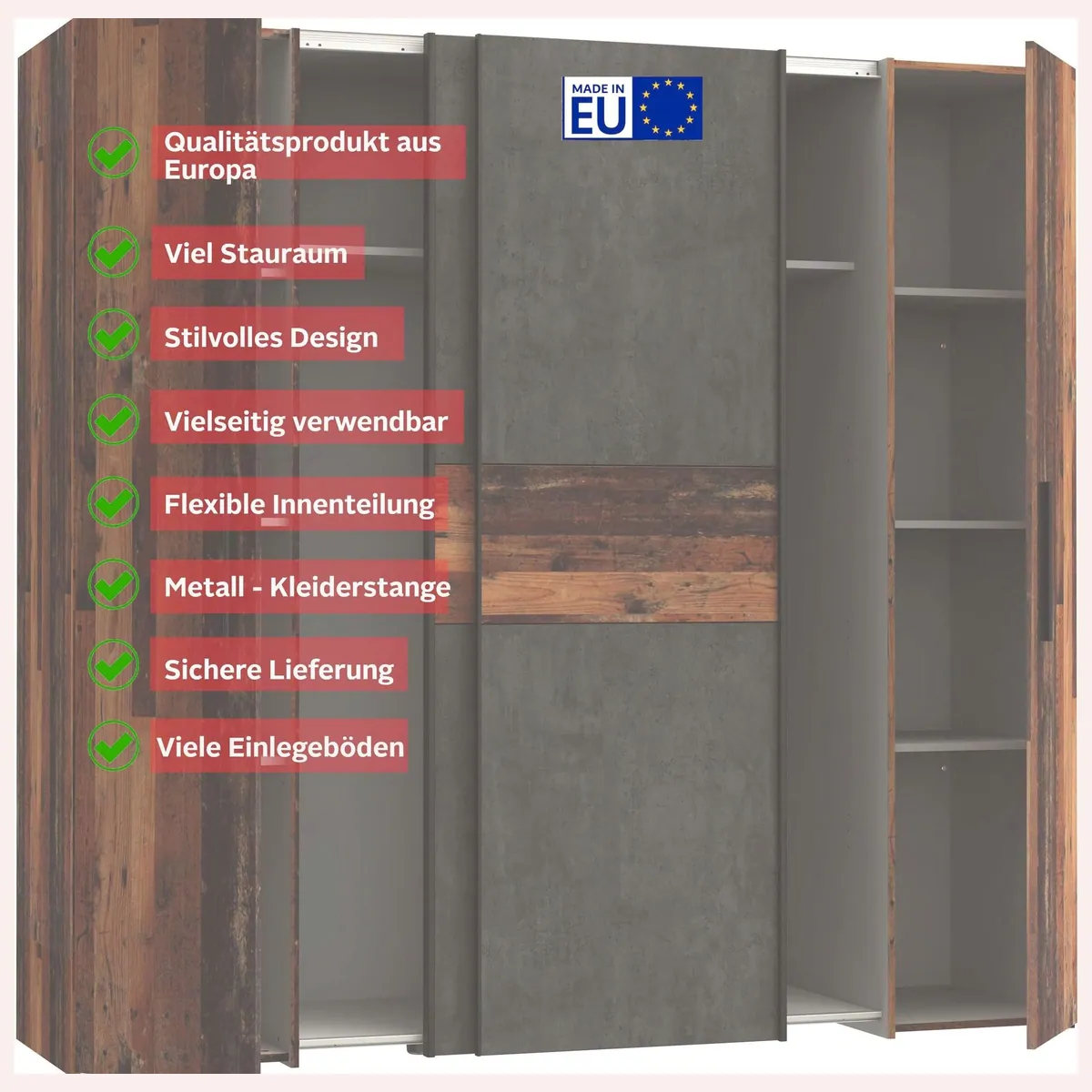 FORTE Kleiderschrank Kalixtus, großzügiger Stauraum, modernes Design, vielseitige Farbvarianten 3