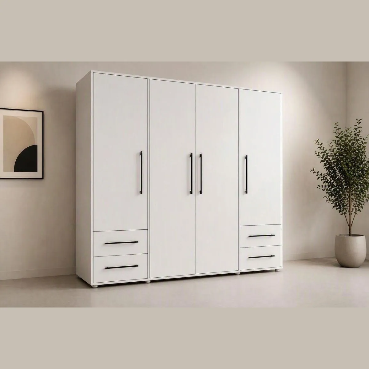 FORTE Mokkaris Kleiderschrank, zeitloses Design, 4 Türen, viel Stauraum