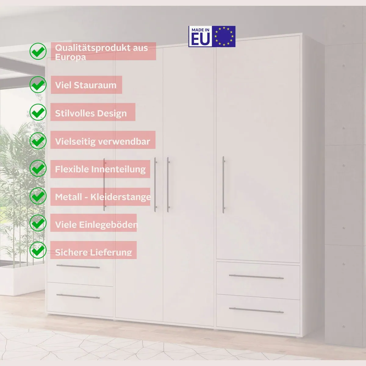 FORTE Mokkaris Kleiderschrank, zeitloses Design, 4 Türen, viel Stauraum 3